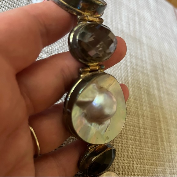 One of a Kind Vintage Sterling Silver Rough Pearl Quartz Bracelet - Picture 2 of 8